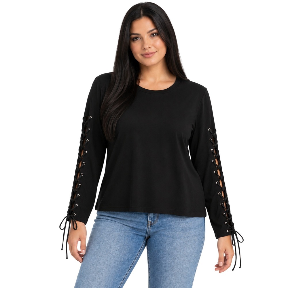 Killstar Black Lace Up Sleeve Top Gothic Grunge Long Sleeve Top LARGE